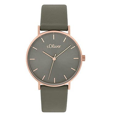 s.Oliver Armbanduhr Damen Quarzuhr Analog, mit Leder Armband, Grau, 3 bar Wasserdicht, Kommt in Uhren Geschenk Box, im Sale